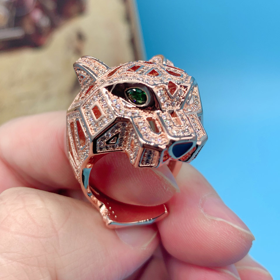 Solitaire Ring Zlxgirl Jewelry Rhodium Silver Plated Color Leopard Animal Finger Rings For Men Party Gifts Cubic Zircon Copper Rings 23