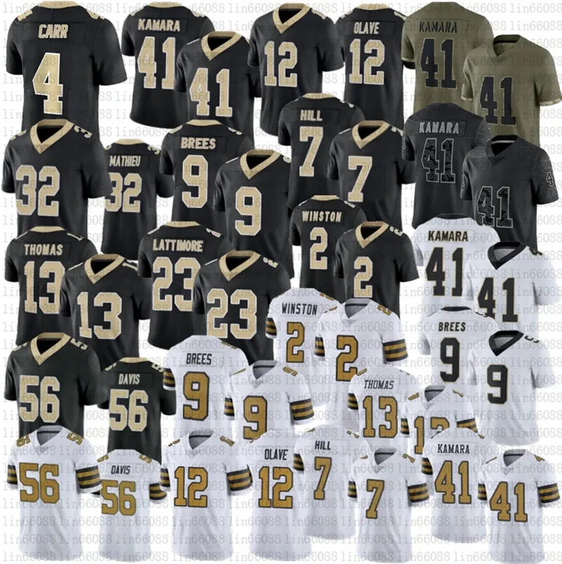 Custom Orleans''Saints''Derek Carr Mathieu Hill Football Jersey Olave Winston Drew Brees Alvin Kamara Thomas Marshon Lattimore Demario Davis stitched