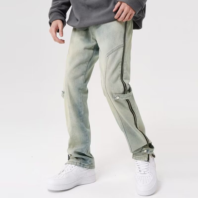 Men's Y2K Streetwear Baggy Jeans Cargo Pants Men Clothing Side Zipper Straight Washed Blue Vintage Denim Trousers Pantalon Homme 230529