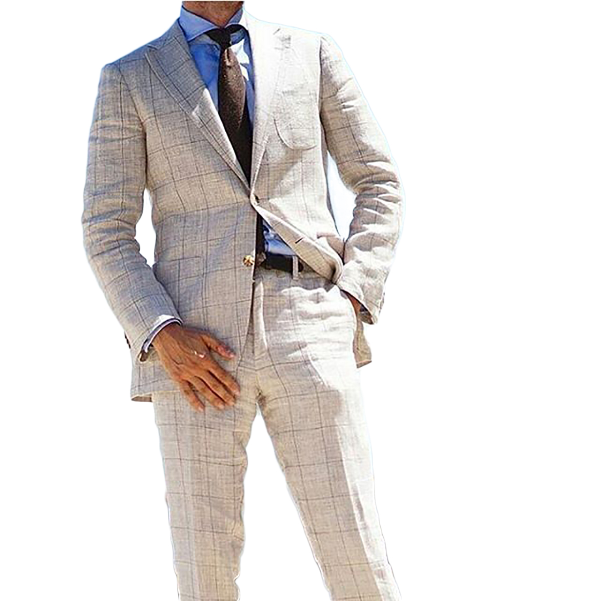 Elegant 2 Pieces Wedding Tuxedos Men Suits Notched Lapel Single Breasted Grid Line Customize Groom Coat Pants Fashion Formal Prom Party Tailored
