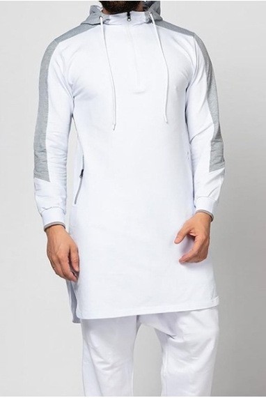 Ethnic Clothing Hooded Men Muslim Jubba Thobe Patchwork Islamic Clothing Long Sleeve Dubai Kaftan Male Saudi Arabia Shirt Plus Size 3XL 4XL