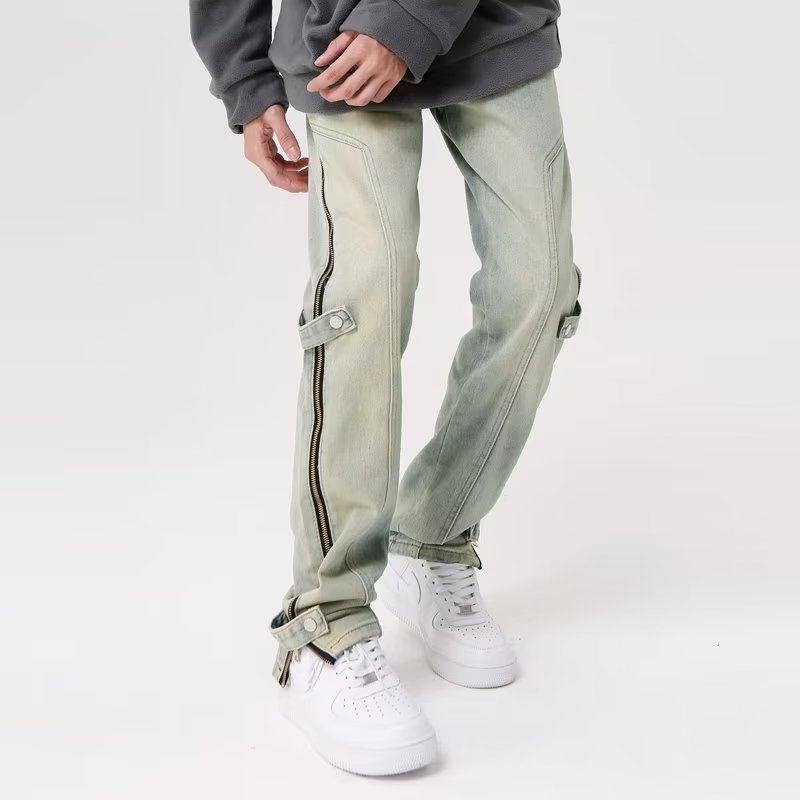 Men's Y2K Streetwear Baggy Jeans Cargo Pants Men Clothing Side Zipper Straight Washed Blue Vintage Denim Trousers Pantalon Homme 230529