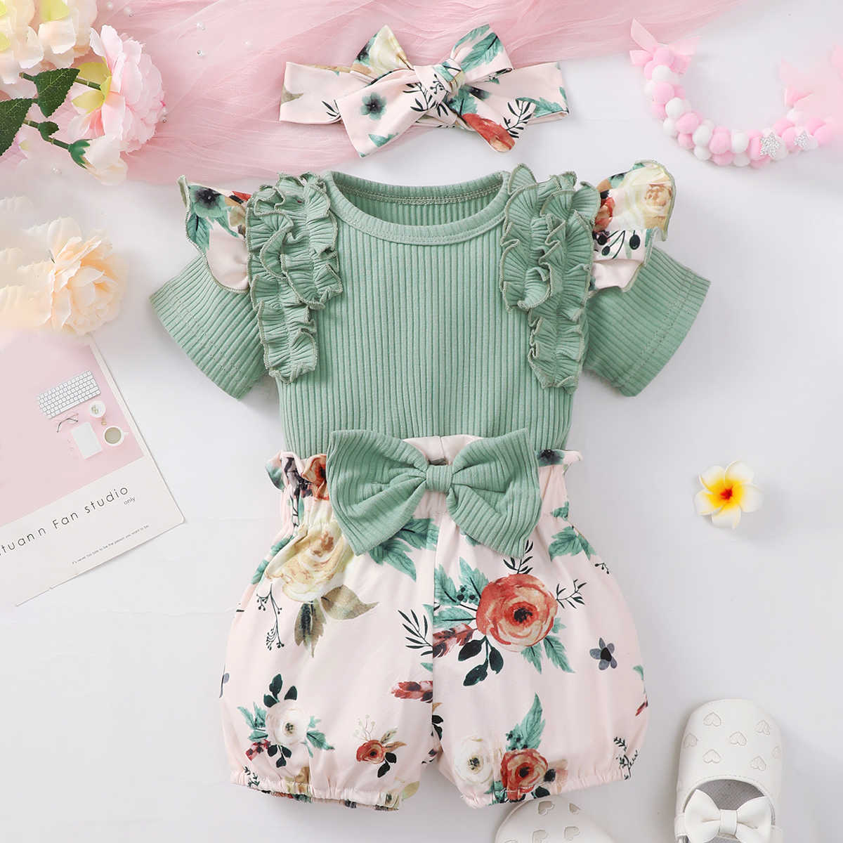 Clothing Sets Newborn Baby Girls Clothes Set Summer Romper New Born Infant Cute Outfit Ruffle Short Sleeve Shorts