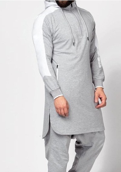 Ethnic Clothing Hooded Men Muslim Jubba Thobe Patchwork Islamic Clothing Long Sleeve Dubai Kaftan Male Saudi Arabia Shirt Plus Size 3XL 4XL