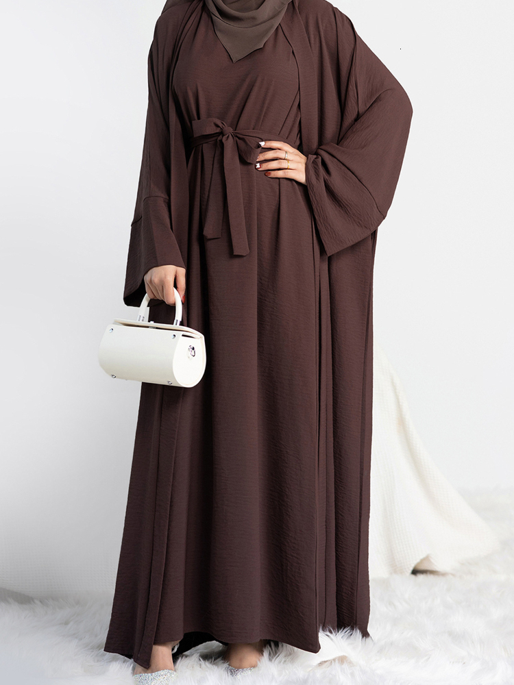 Ethnic 2 Piece Abaya Kimono Matching Muslim Set Ramadan Abayas for Women Dubai Turkey Inner Hijab Dress African Islam Clothing Jilbab 230529