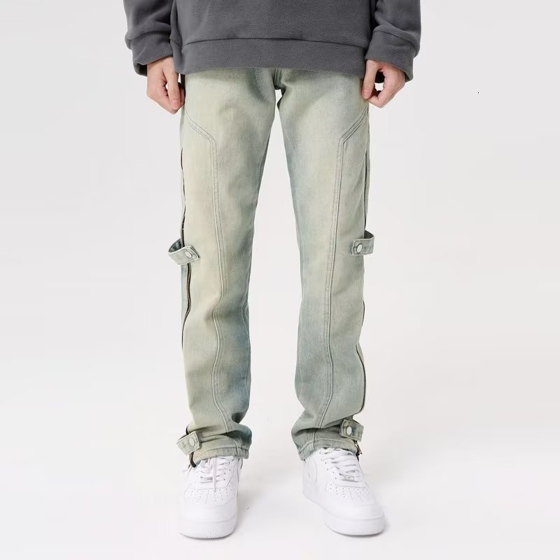 Men's Y2K Streetwear Baggy Jeans Cargo Pants Men Clothing Side Zipper Straight Washed Blue Vintage Denim Trousers Pantalon Homme 230529