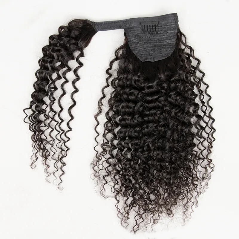 160g Wrap Around Ponytail deep Curly Ponytail Human Hair Ponytail Extensions Remy Brazilian Hair Ponytails hairpiece drawstring clip in pony tail hair