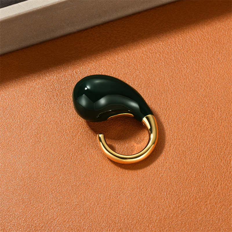 2023 New Dark Green Drop Glaze Enamel Ring For Women French Light Luxury Trend High Quality Charm Jewelry