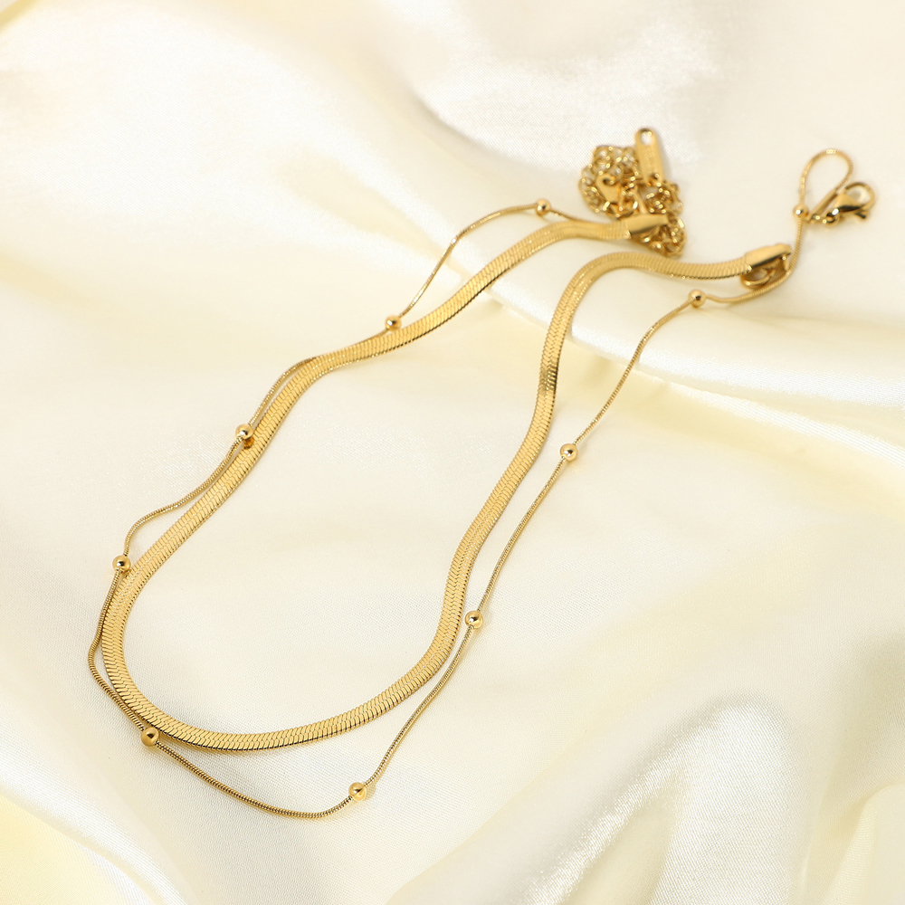 Elegant 18K Real Gold Plated Choker Necklace Double Layer Snake Chain Necklaces For Women Wedding Jewelry Gift Luxury Accessory Wholesale