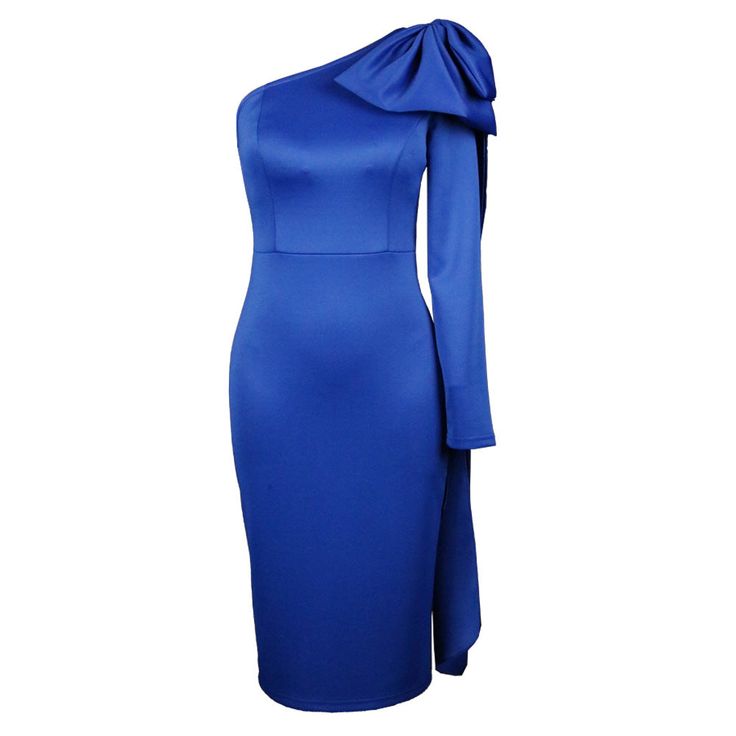 One Shoulder Royal Blue Evening Dress 2023 With Big Bow Chic Tight Knee Length Prom Dress For Black Girls Elegant Orange Party Vestidos De Noche Cockt