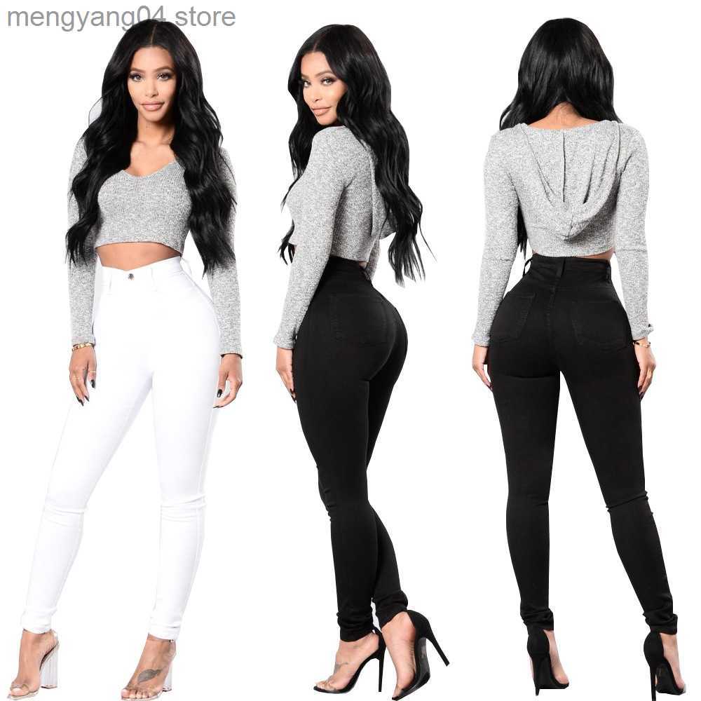 Women's Jeans 2022 Spring Summer Trousers Black and White High Waist Jeans For Women Casual Skinny High Elastic Denim Pencil Pants S-2XL T230530