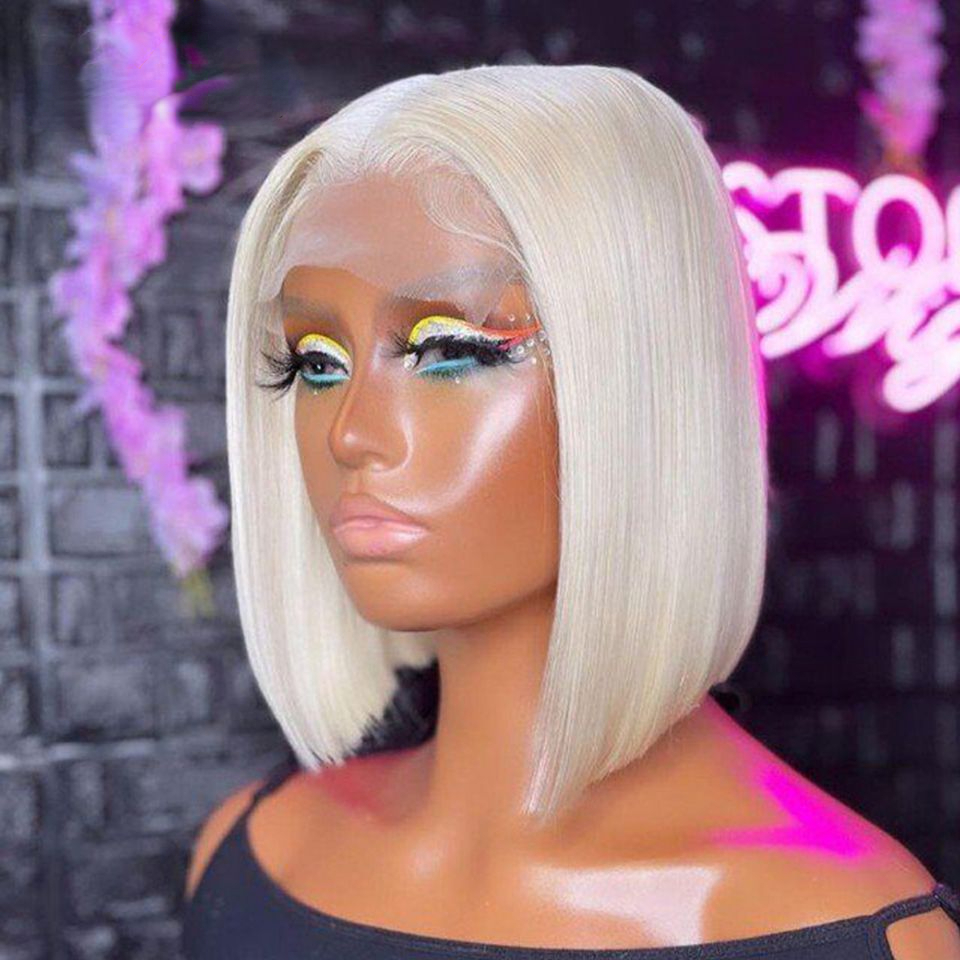 Free shipping Brown Color 13X4 Front Bob HD Transparent Lace Frontal Human Wigs Pre Plucked Baby Hair Short Synthetic Wig For Women