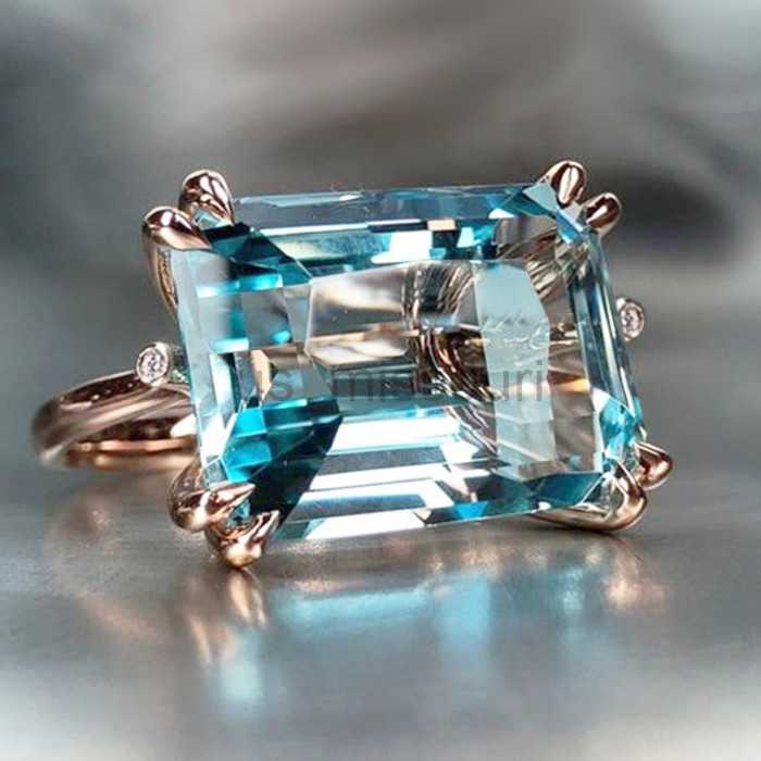 Band Rings 4 Claw Aquamarine Sapphire Natural Stone Rings for Women Horizontal Rectangular Ring Wedding Party Jewelry Gift Anillos Mujer J230531