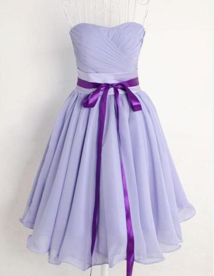 

Simple style aline Strapless Ruffle Lilac chiffon knee length back elastic evening dresses Bridesmaid Dresses2298145
