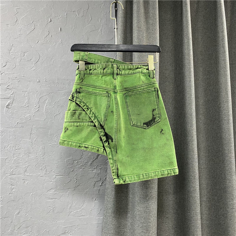 Skirts Asymmetric Sashes Tie Dye Streetwear Above Knee Denim Skirts Summer Botttom Skirts Fashion Y2k Women Jean Skirts High Waist 230530