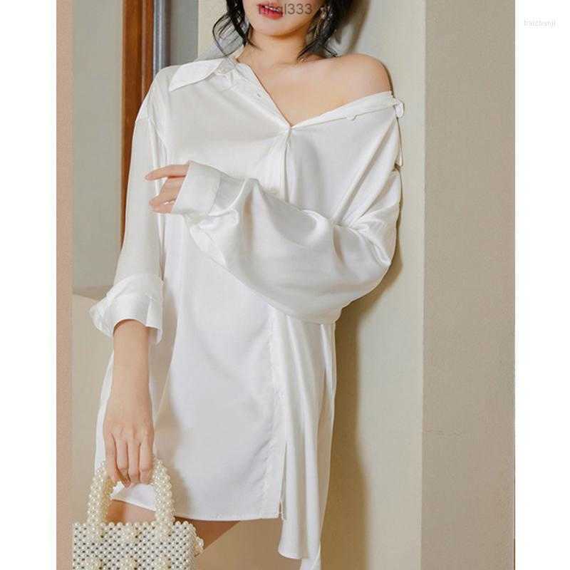 Y6ou Nsjt Women's Blouses Fashion Loose Casual Nightwear Blouse Women Solid Sexy Button Pajamas Shirts Single-breasted Chic Nightdress Tops 21927, White 
Y6ou Nsjt Women's Blouses Fashion Loose Casual Nightwear Blouse Women Solid Sexy Button Pajamas Shirts Single-breasted Chic Nightdress Tops 21927, White