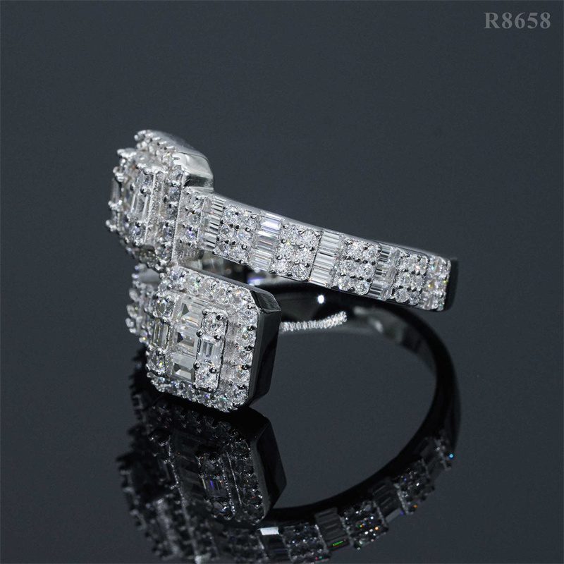 Passed Diamond Test S925 Sterling Silver Baguette Moissanite Ring for Men Women Party Wedding Nice Gift