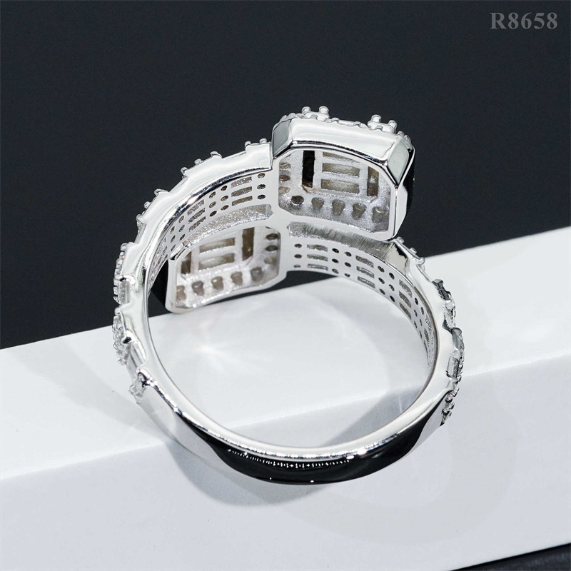 Passed Diamond Test S925 Sterling Silver Baguette Moissanite Ring for Men Women Party Wedding Nice Gift