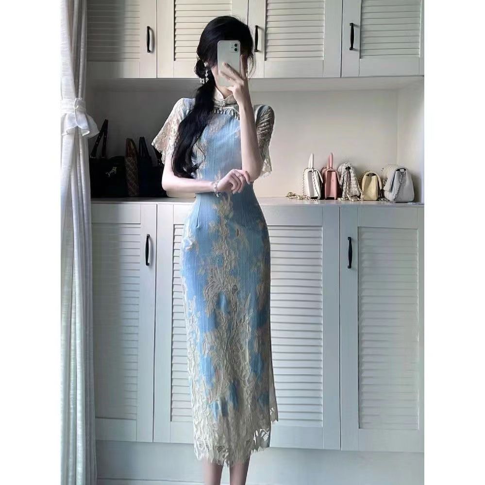 Blue hollowed out lace young girl high-end temperament improvement cheongsam dress new summer girl spring, Dark navy
Blue hollowed out lace young girl high-end temperament improvement cheongsam dress new summer girl spring, Dark navy