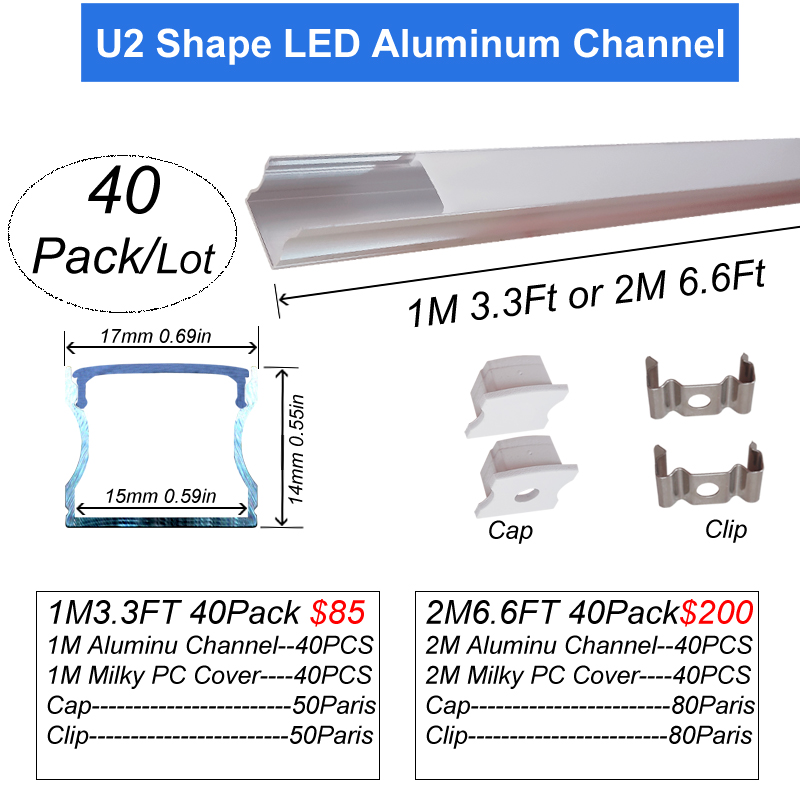 6.6FT/2M Silver LED Channel with Milky White LED Light Diffuser Shallow Design Super Wide Aluminum LED Track Extrusion for Waterproof, V-Shape Channel