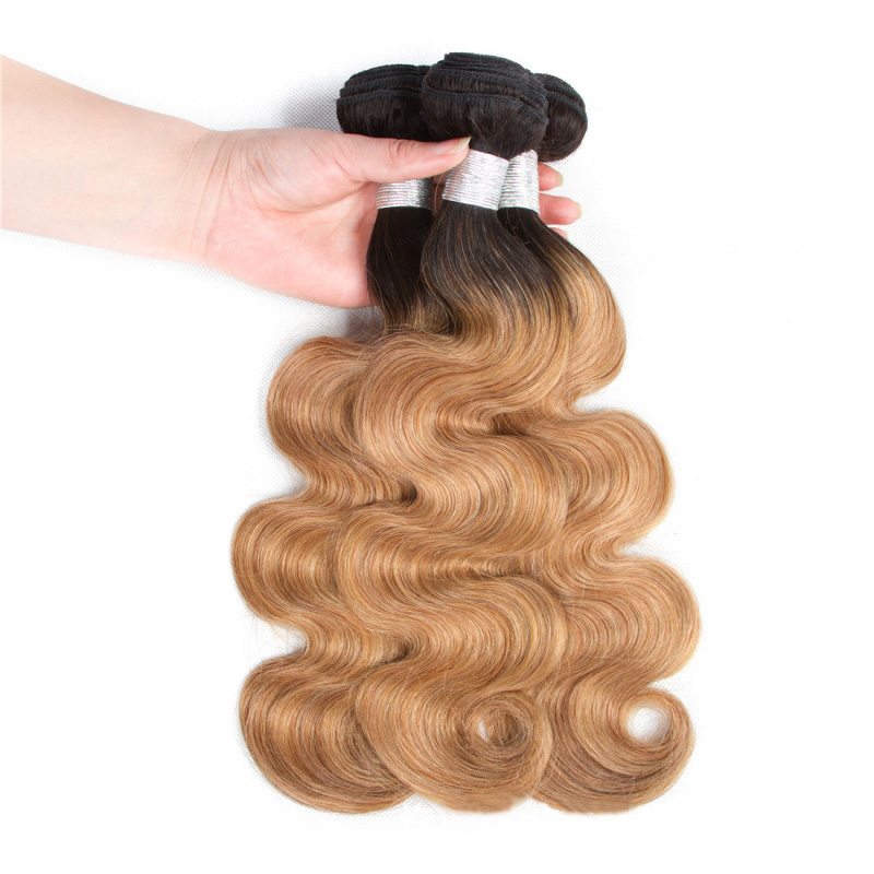 Peruvian Virgin Hair Double Wefts With 13X4 Lace Frontal Free Part Body Wave 10-30inch Ombre Color 1B/27#