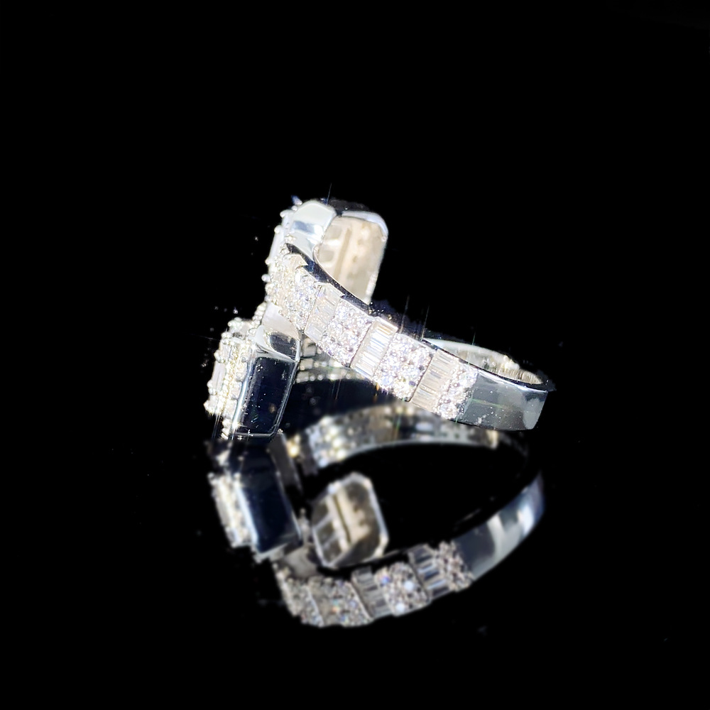 Passed Diamond Test S925 Sterling Silver Baguette Moissanite Ring for Men Women Party Wedding Nice Gift