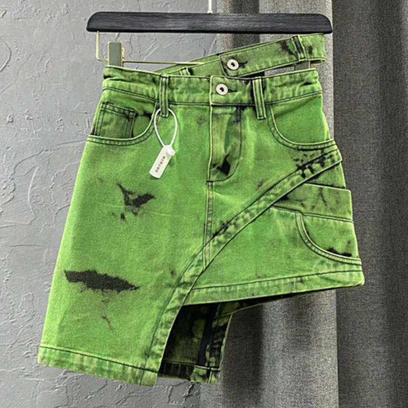 Skirts Asymmetric Sashes Tie Dye Streetwear Above Knee Denim Skirts Summer Botttom Skirts Fashion Y2k Women Jean Skirts High Waist 230530