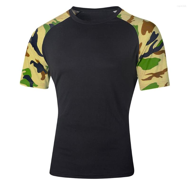 Men's T-shirt Summer Short-sleeve Camouflage Print Stitching Tops Casual Short Sleeve 1LJVG, White
