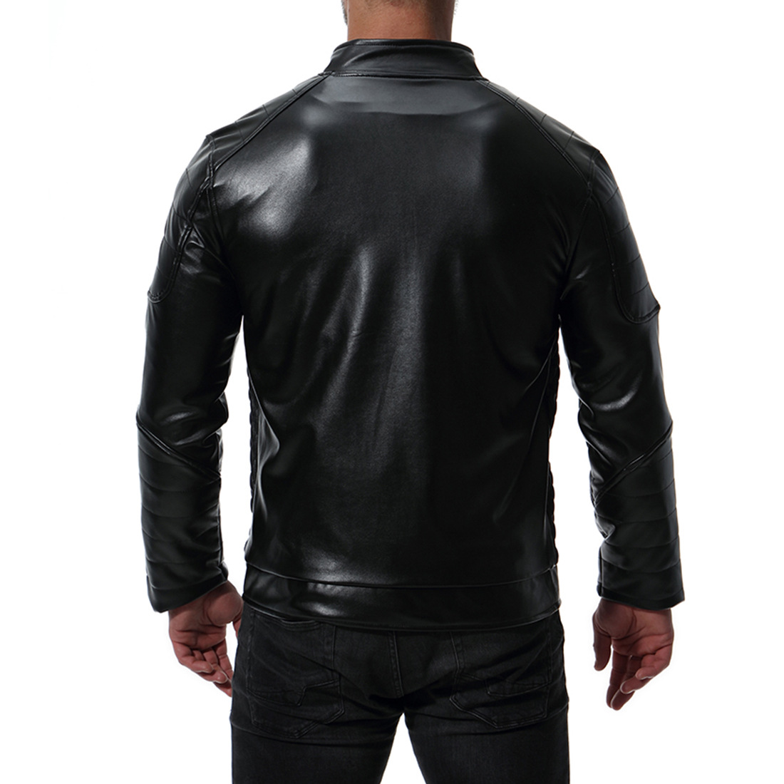 Casual plus size men polyester stand collar zipper red leather biker jacket
