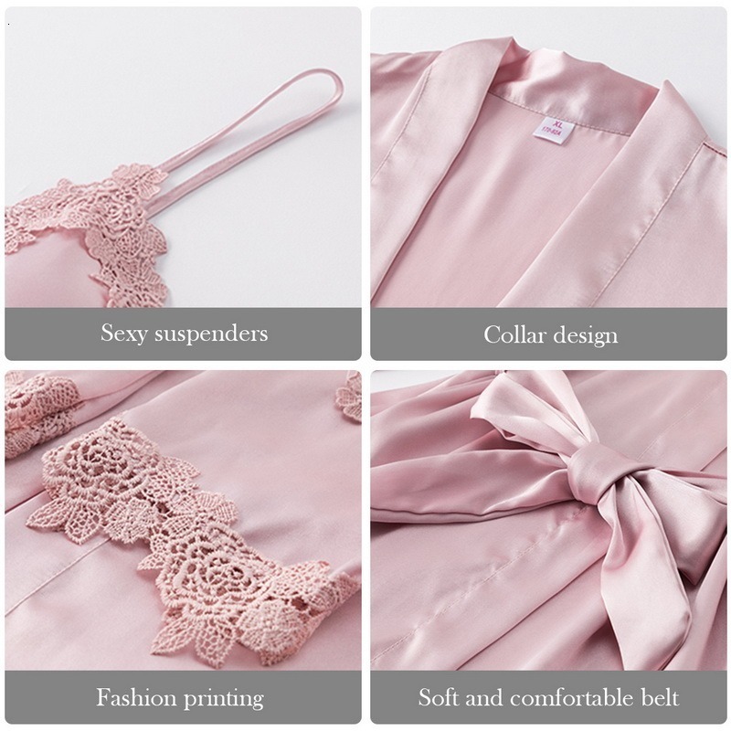 Satin Pyjama Set Womens: 5-Piece Lace Patchwork Nightwear Set - Rayon Robe, Ladies Cotton Pyjamas Sets, Wedding Nighty, Linen Pajamas Set Womens - view 6