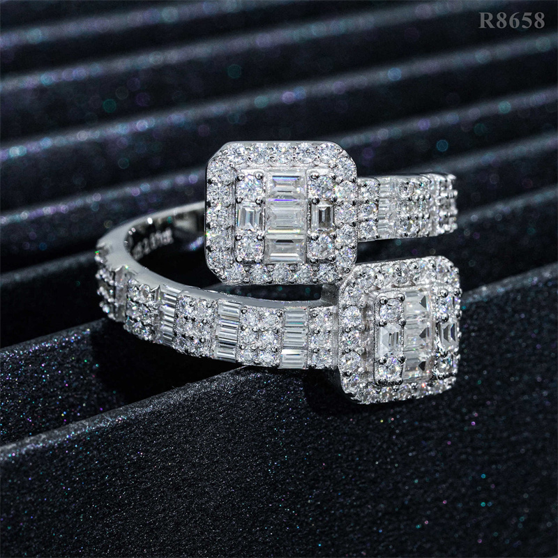 Passed Diamond Test S925 Sterling Silver Baguette Moissanite Ring for Men Women Party Wedding Nice Gift