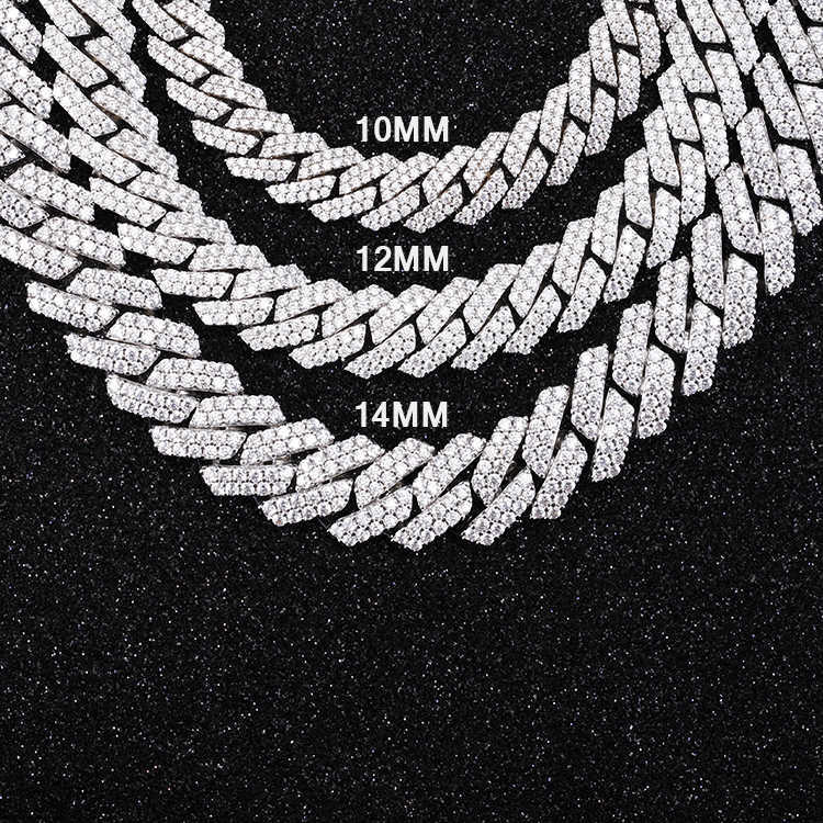 pass test 8-14mm wide 2 Row GRA moissanite dia gold Sterling Sier cuban link chain for Men Hip Hop necklace