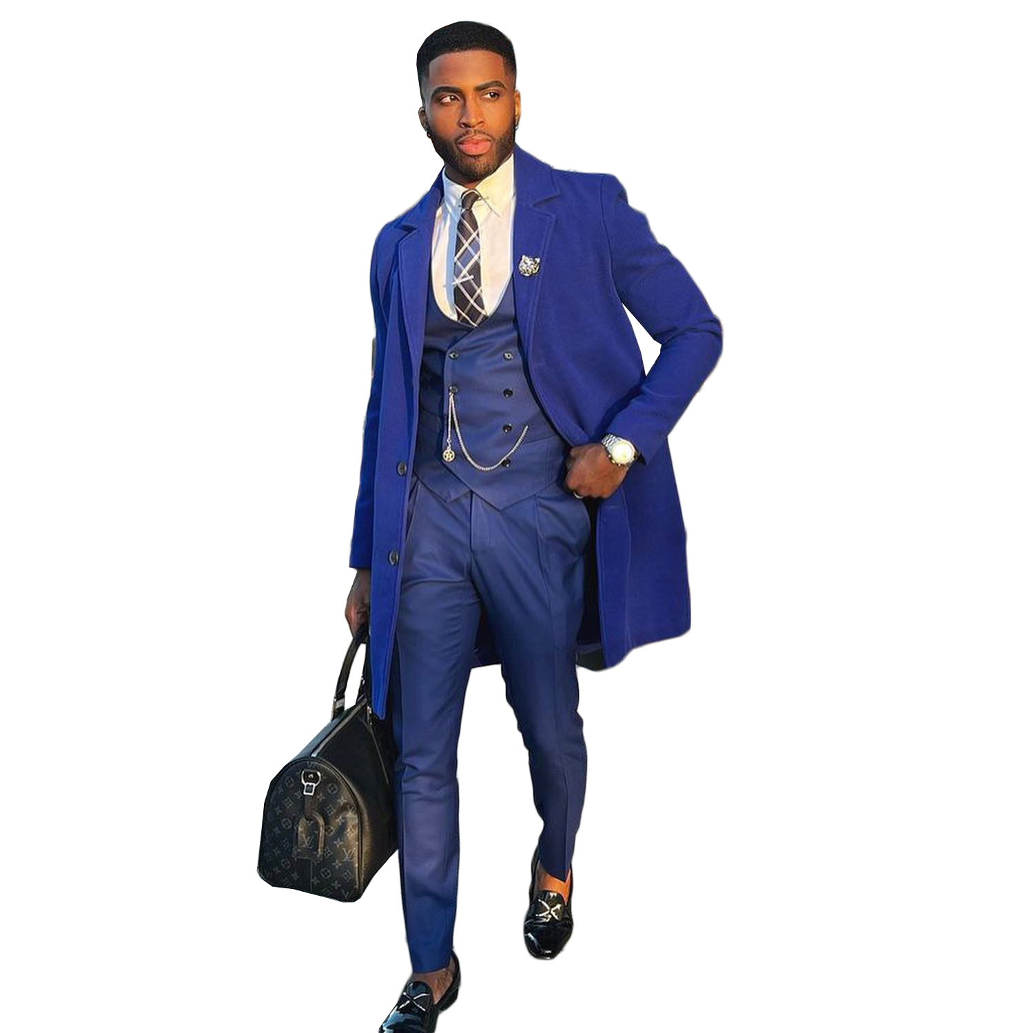 Thick 2 Pieces Wedding Tuxedos Men Suits Woolen Notched Lapel Single Breasted Customize Groom Long Coat Vest Pants Fashion Formal Prom Party Tailored