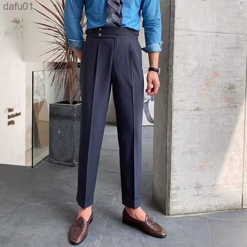 Men's Pants British High Waist Straight Pants Men Social Trousers Pant Italian Mens Formal Pant Pantalones Hombre 2023 Dress Ankle Pants Men L230