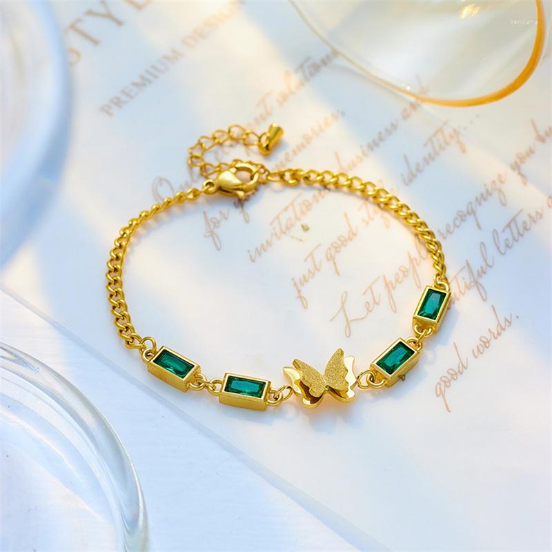 Link Bracelets 316L Stainless Steel Cute Romantic Green Color Square Zircon Butterfly Bracelet Fashion Non-Fading Wrist Party Jewelry
Link Bracelets 316L Stainless Steel Cute Romantic Green Color Square Zircon Butterfly Bracelet Fashion Non-Fading Wrist Party Jewelry