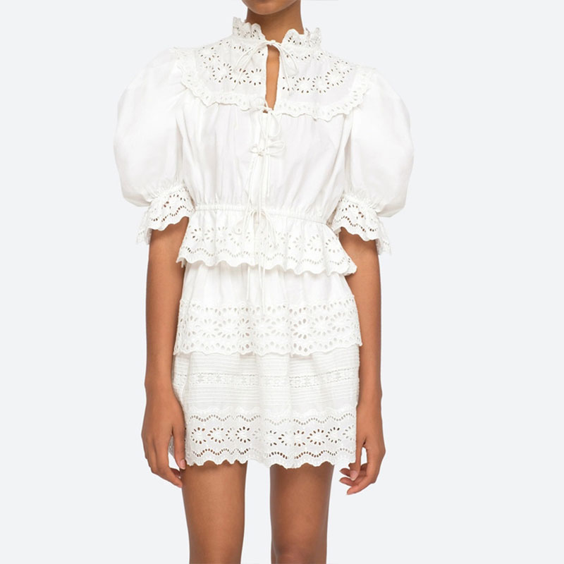 2023 Two Piece Set 100% Cotton Lace Up Embroidered Cover Up with Hollow Lace Shirt and Skirt, Customize
2023 Two Piece Set 100% Cotton Lace Up Embroidered Cover Up with Hollow Lace Shirt and Skirt, Customize
