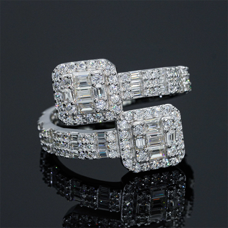 Passed Diamond Test S925 Sterling Silver Baguette Moissanite Ring for Men Women Party Wedding Nice Gift