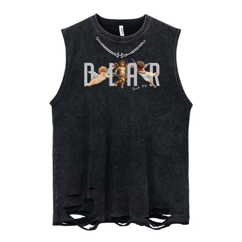 Men's Tank Tops Summer Men Fashion Washed Sleeveless Tshirts Hip Hop Letter Graphic Print Gothic Vests Streetwear Harajuku Cotton Tank Tops 23053