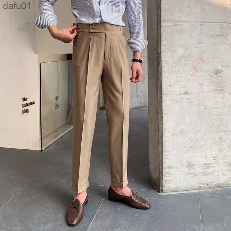 Men's Pants British High Waist Straight Pants Men Social Trousers Pant Italian Mens Formal Pant Pantalones Hombre 2023 Dress Ankle Pants Men L230
