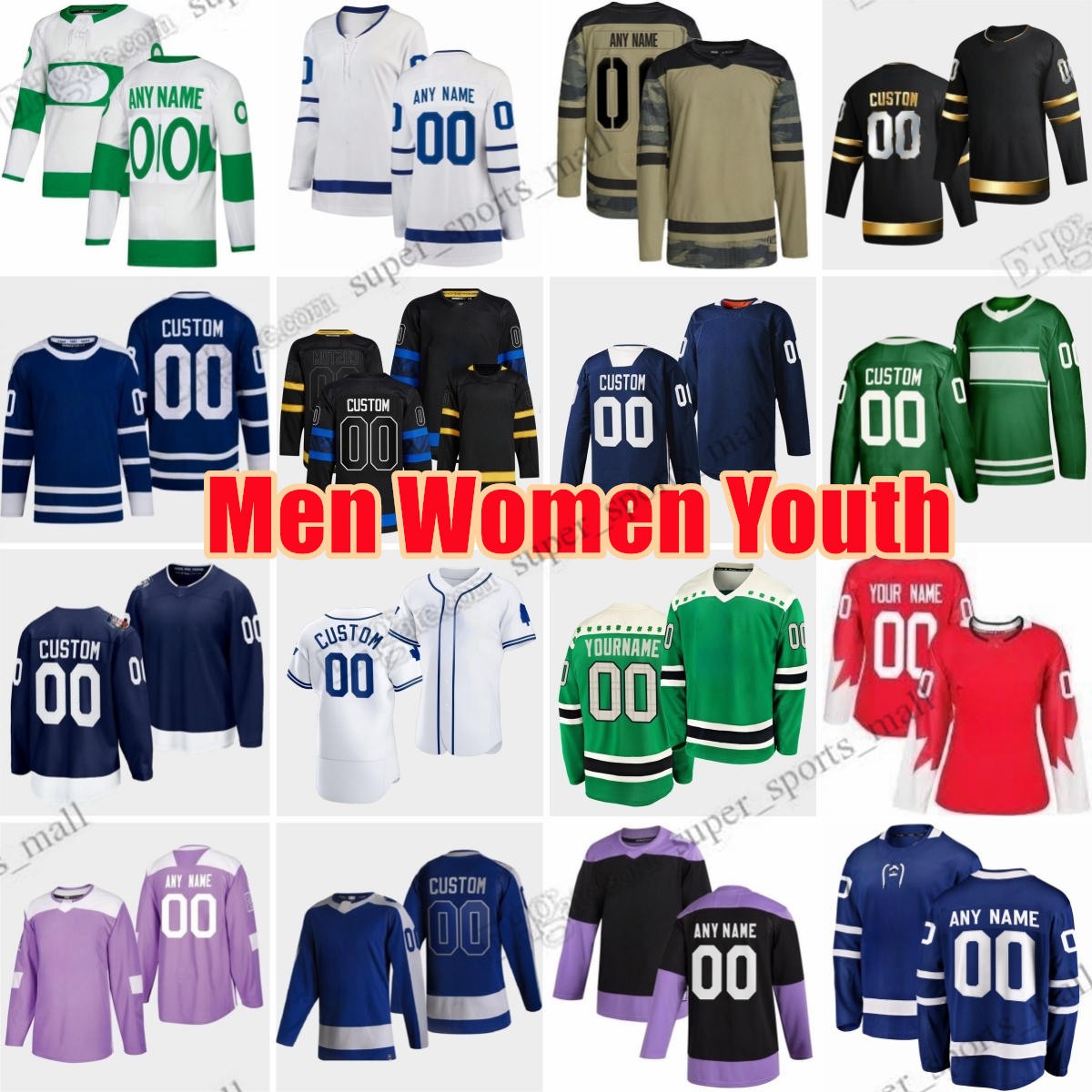 Custom S-6XL Movie College Hockey Wears Jersey John Tavares Auston Matthews Mitch Marner Morgan Rielly Noel Acciari T.J. Brodie Michael Bunting
