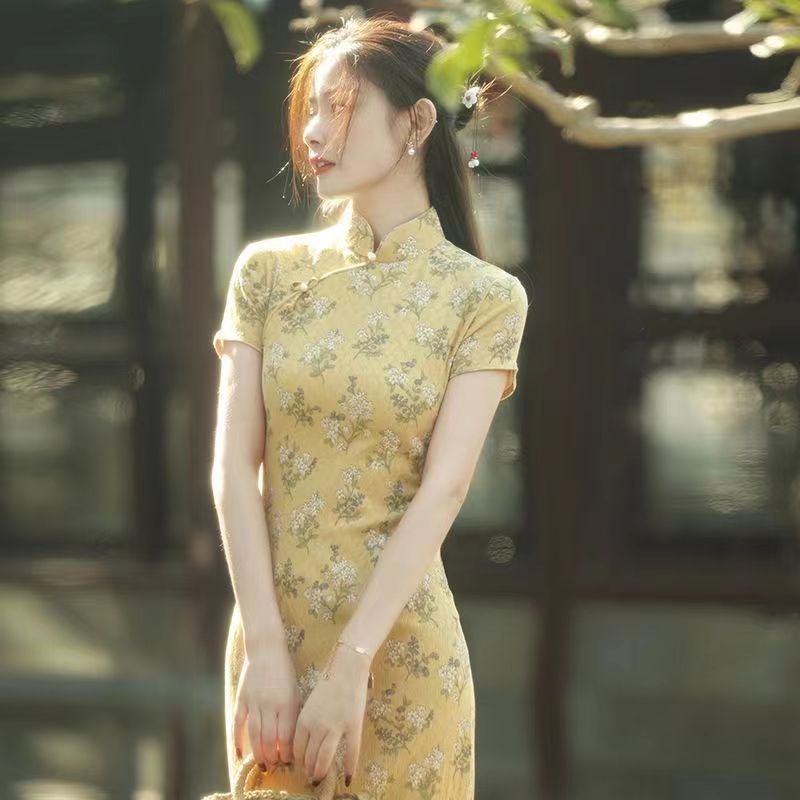 New Qipao Summer Set Small Costume New Chinese Yellow Chinese Style Girl Retro Style, Gold
New Qipao Summer Set Small Costume New Chinese Yellow Chinese Style Girl Retro Style, Gold