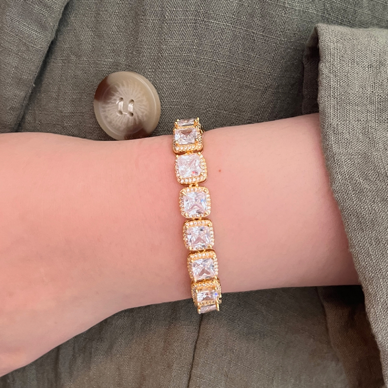 Gold Plated Sparking Cz Cluster Cubic Zirconia Tennis Chain Bracelet Iced Out Bling Cz Charm Hip Hop Jewelry Gifts