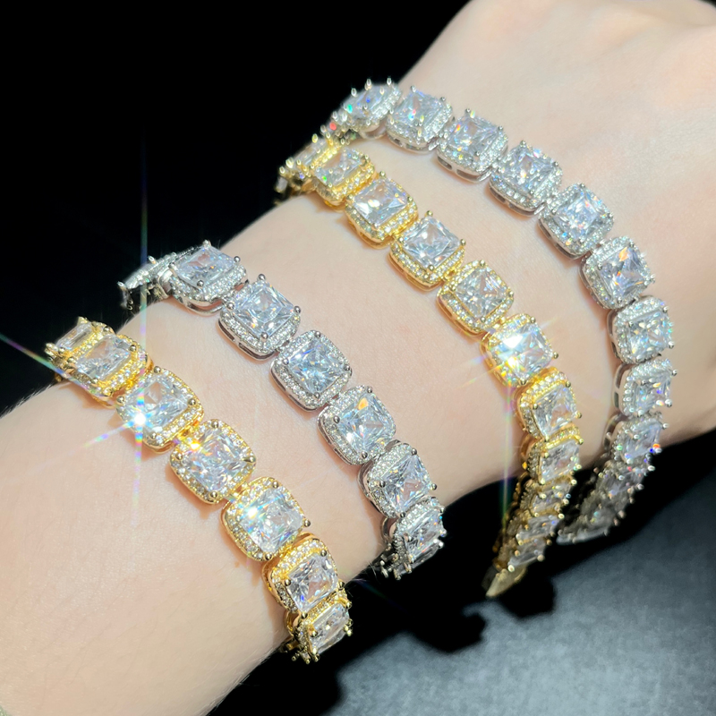 Gold Plated Sparking Cz Cluster Cubic Zirconia Tennis Chain Bracelet Iced Out Bling Cz Charm Hip Hop Jewelry Gifts