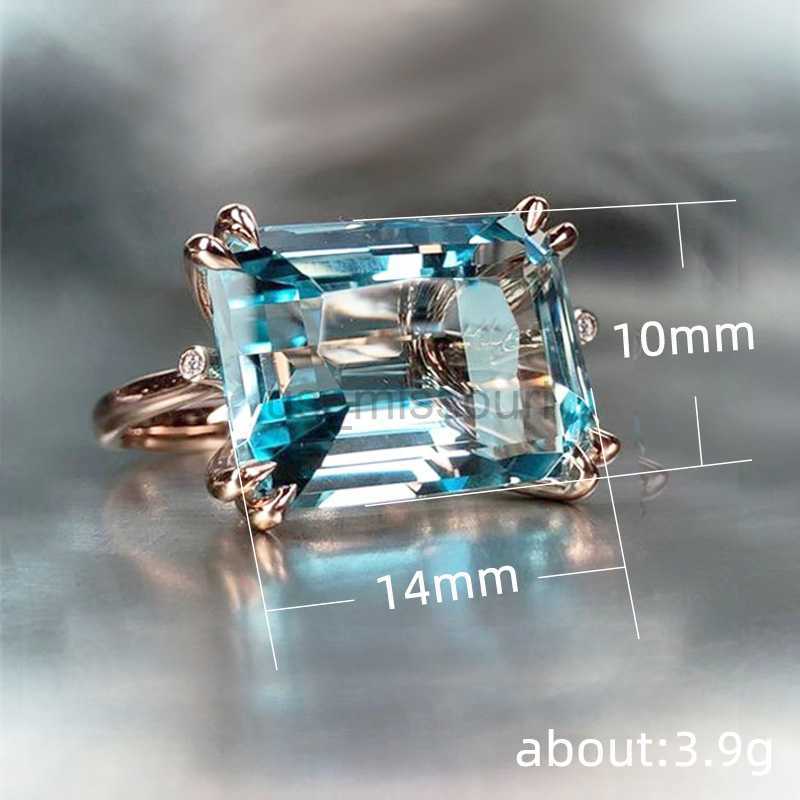 Band Rings 4 Claw Aquamarine Sapphire Natural Stone Rings for Women Horizontal Rectangular Ring Wedding Party Jewelry Gift Anillos Mujer J230531