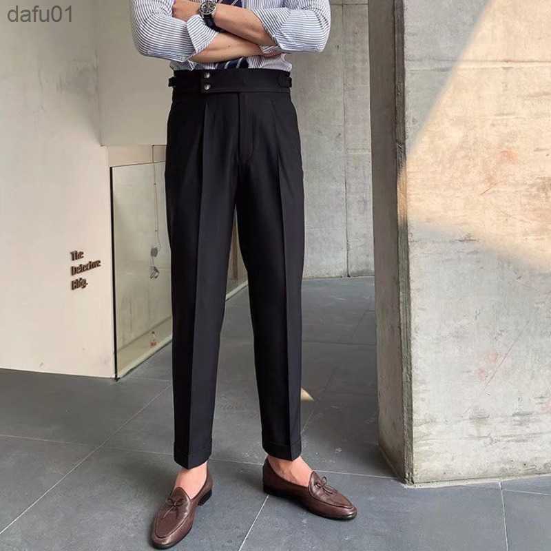 Men's Pants British High Waist Straight Pants Men Social Trousers Pant Italian Mens Formal Pant Pantalones Hombre 2023 Dress Ankle Pants Men L230