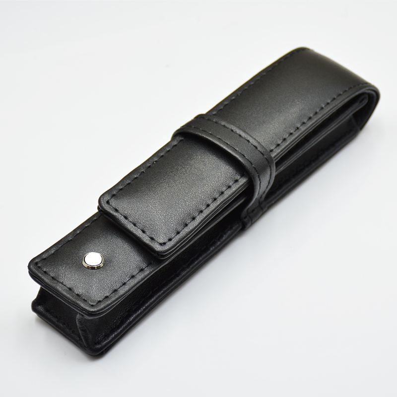 wholesale high quality Black Leather Pen Bag office stationery Fashion pencil case for single pen