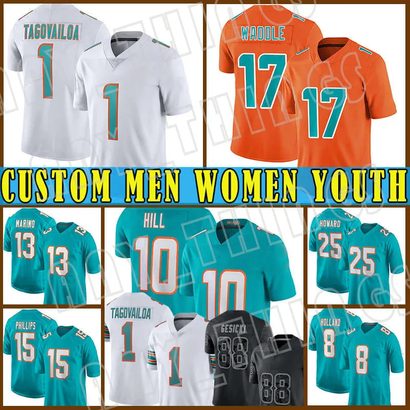 Miami''Dolphins''10 Tyreek Hill Football 1 Tua Tagovailoa Jersey 17 Jaylen Waddle Bradley Chubb Dan Marino Mike Gesicki Jaelan Phillips Jeff Wilson Jr