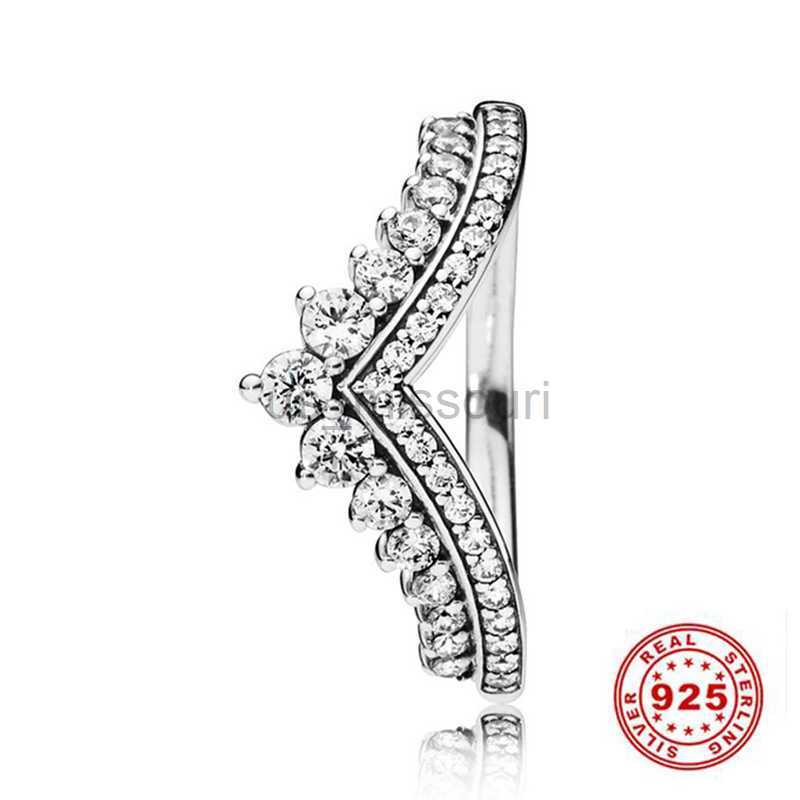 Band Rings Hot Fashion 925 Sterling Silver Princess Tiara Crown Sparkling Love Heart CZ Rings for Women Engagement Jewelry Anniversary 2021 J230531