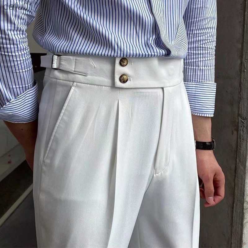 Men's Pants British High Waist Straight Pants Men Social Trousers Pant Italian Mens Formal Pant Pantalones Hombre 2023 Dress Ankle Pants Men L230