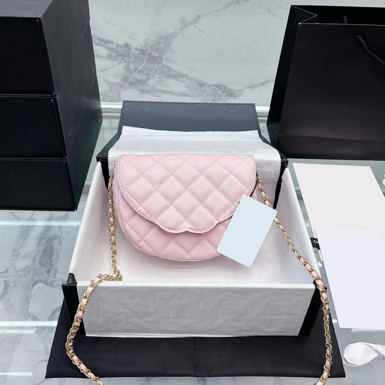 channel bag fashion half moon clutch Crossbody Bags womens duffle tote designer Lambskin quilted caviar pochette travel Shoulder lady handbag purses envelope hobo, Black